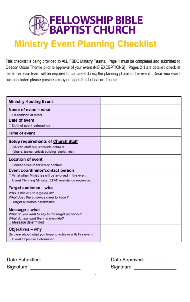 Ministry Event Planning Template