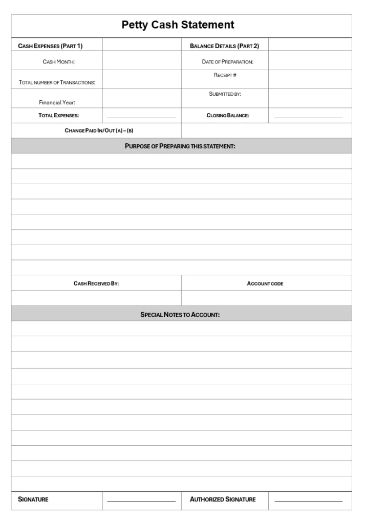 Petty Cash Statement Template