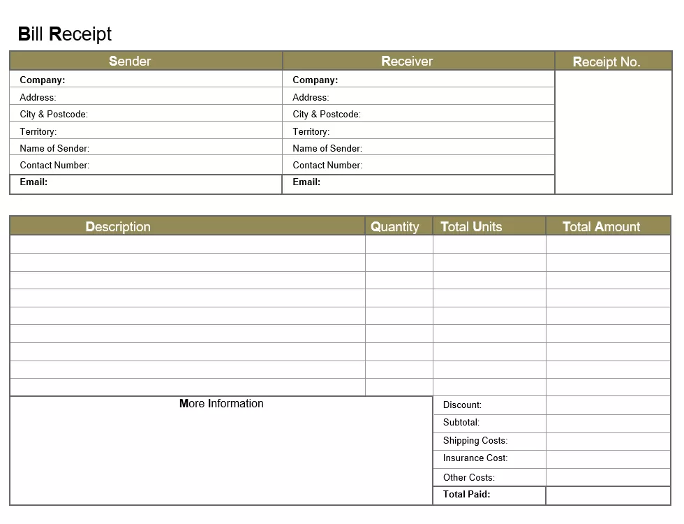 Bill Receipt Example