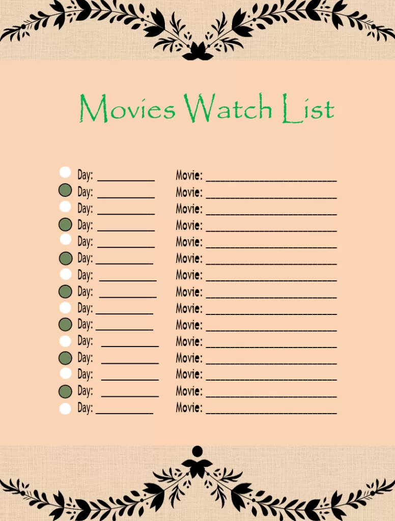 Christmas Movies List Template