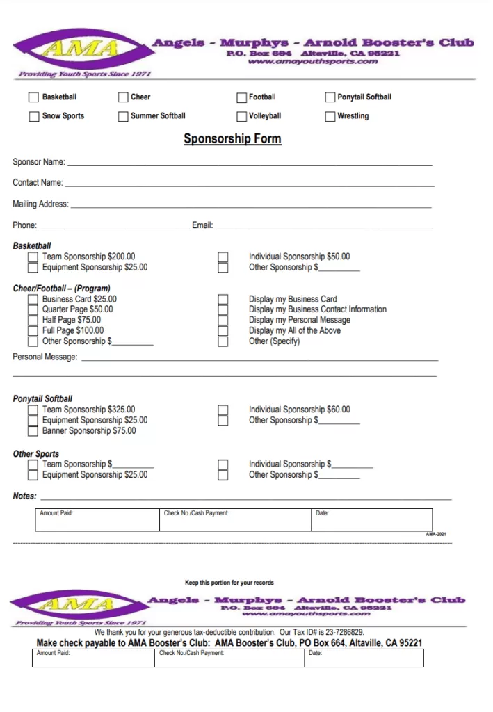 Club Sponsorship Form