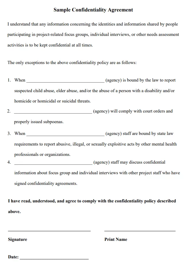 Confidentiality Agreement Template