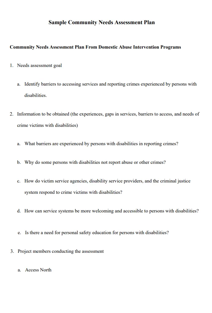 Needs Assessment Plan Template