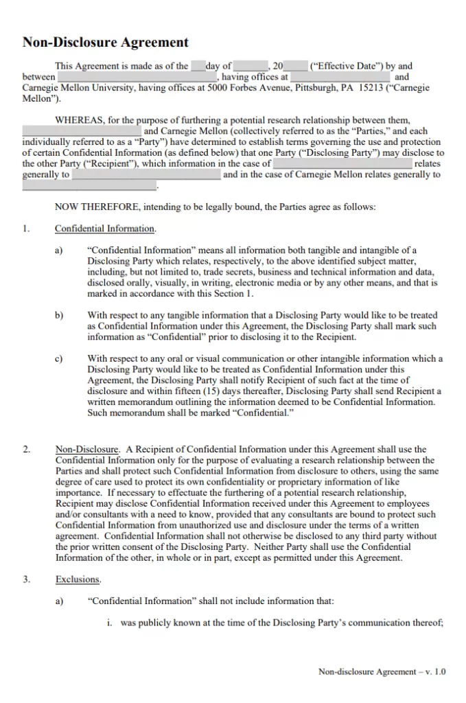 Non-Disclosure Agreement Format