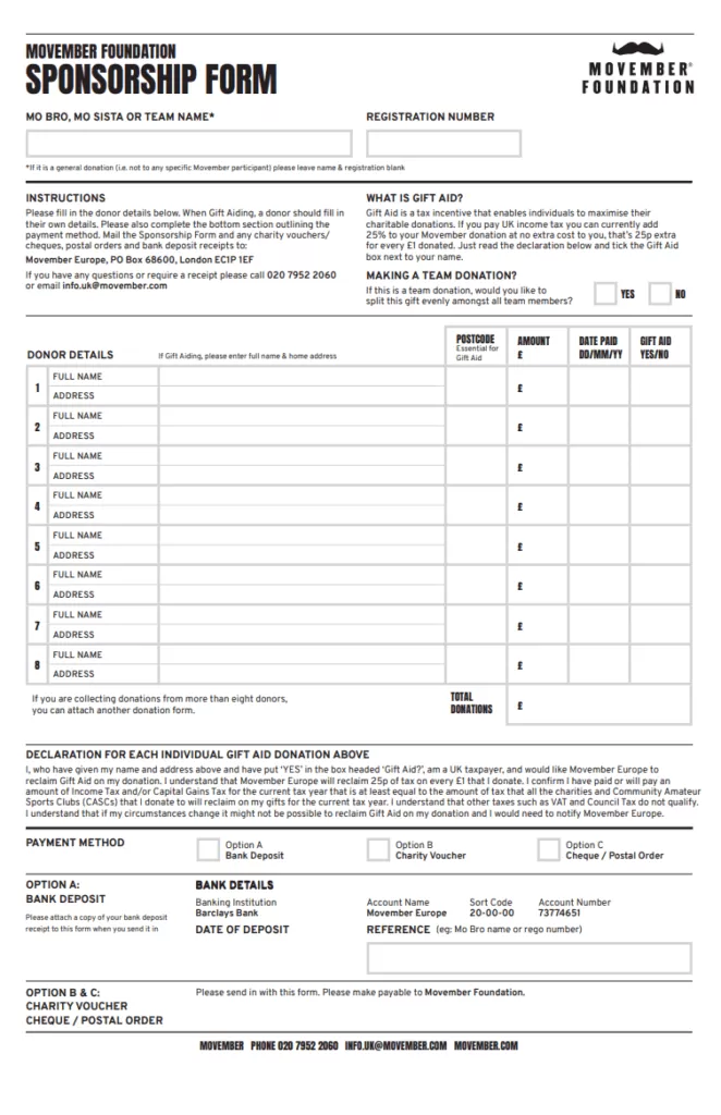 Professional Sponsorship Form