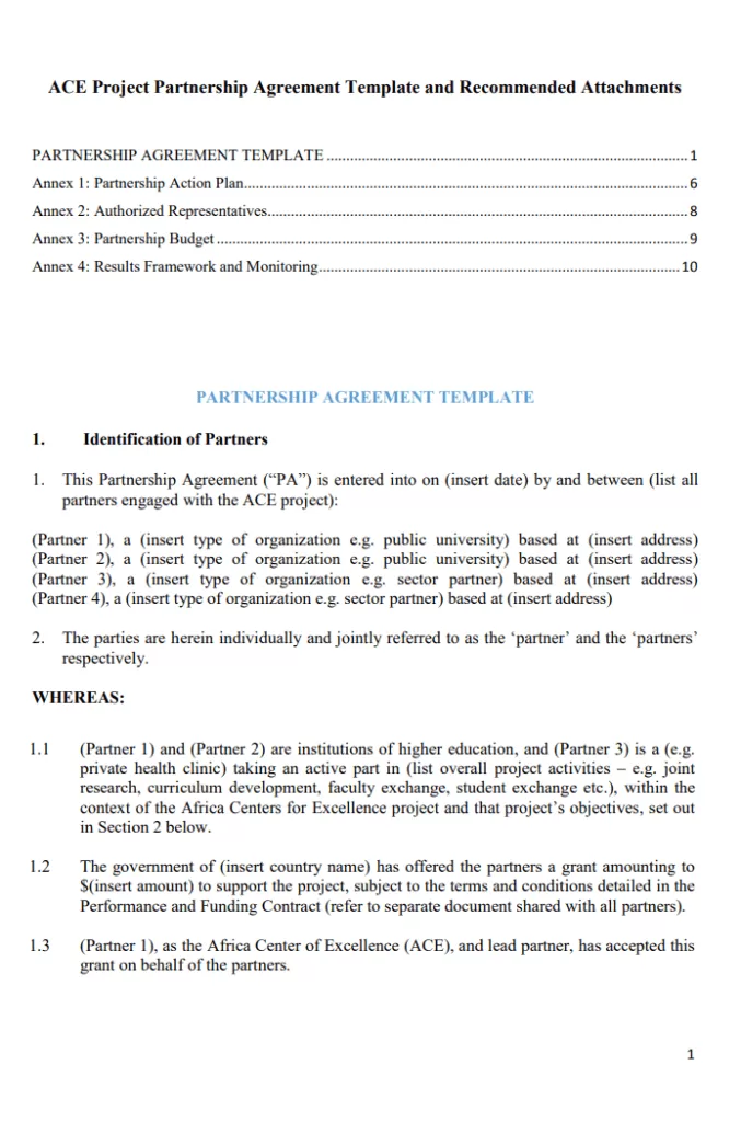 Project Partnership Agreement Template