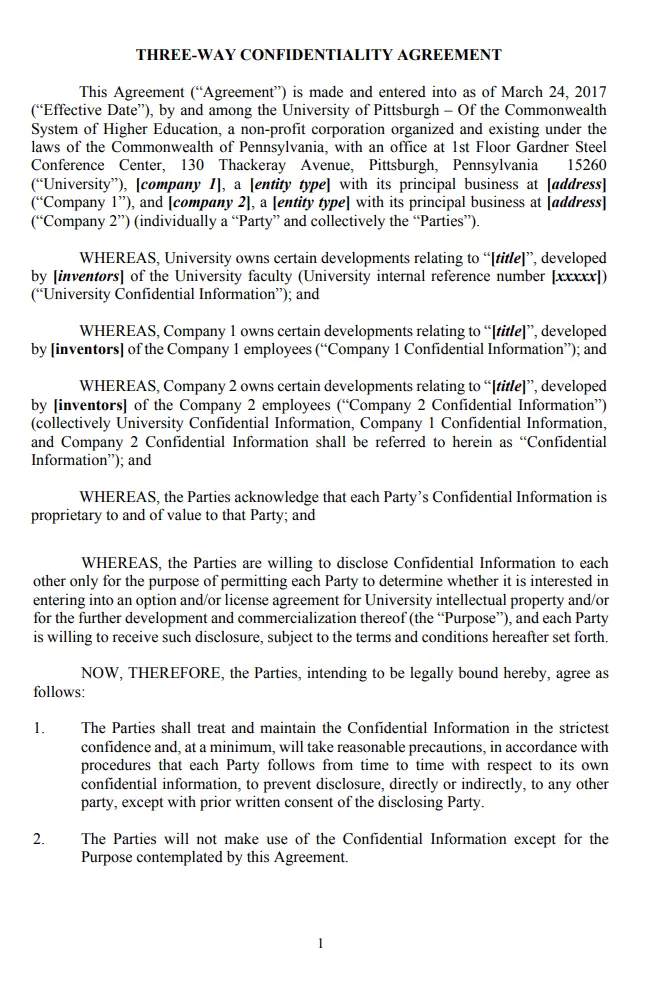 Three Way Confidentiality Agreement Template