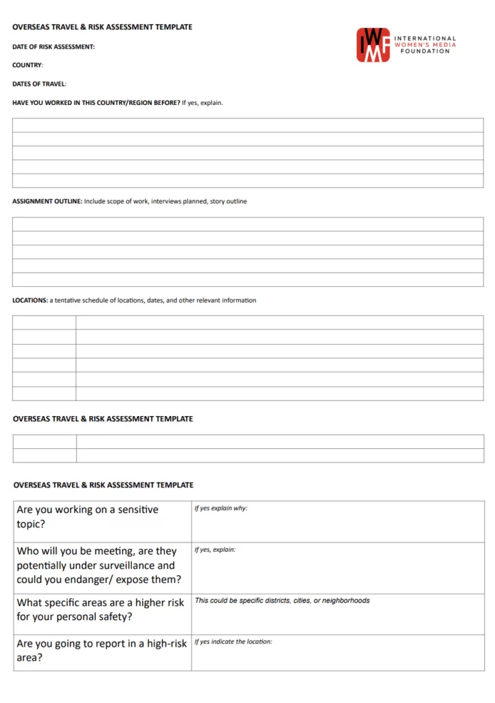 Overseas Risk Assessment Template