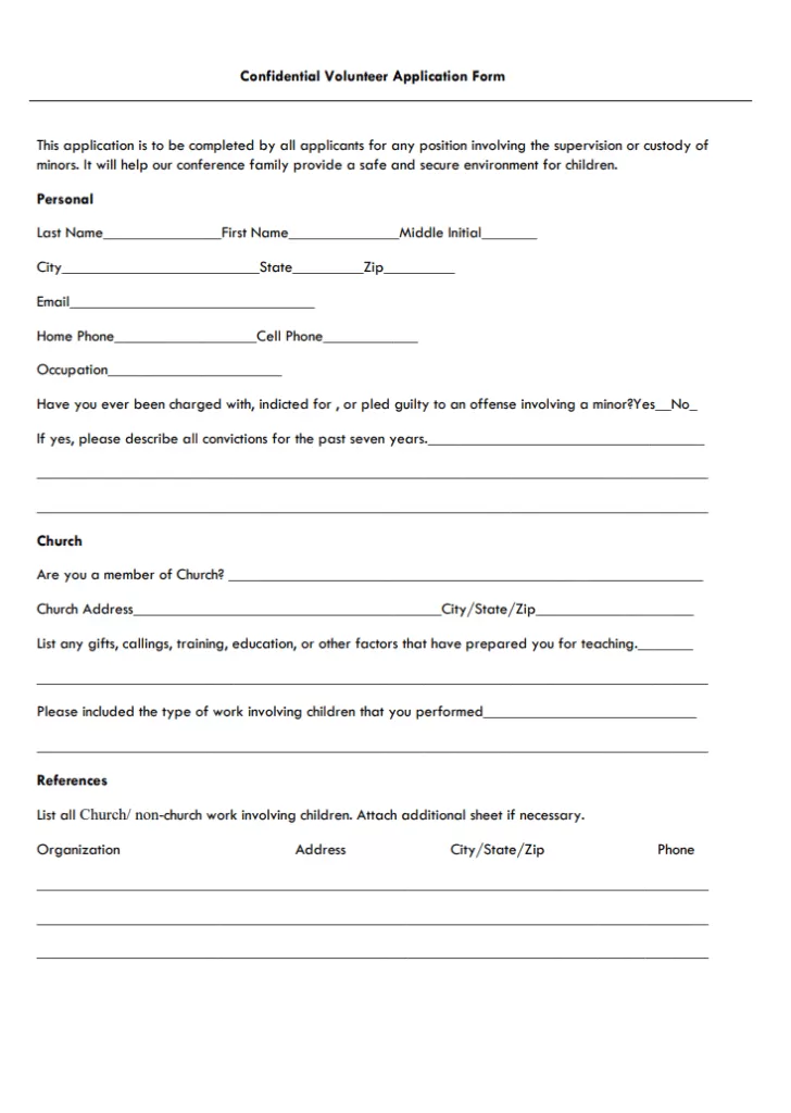 Confidential Volunteer Registration Form