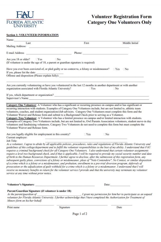 Professional Volunteer Registration Form