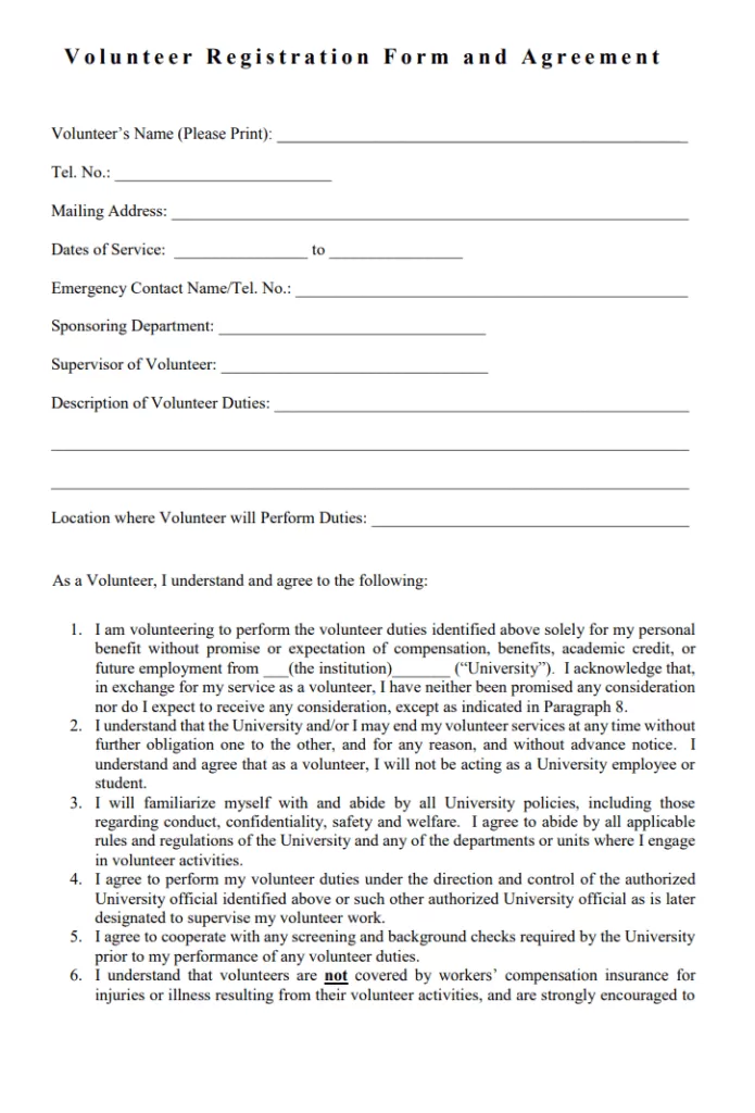 Volunteer Registration and Agreement Form