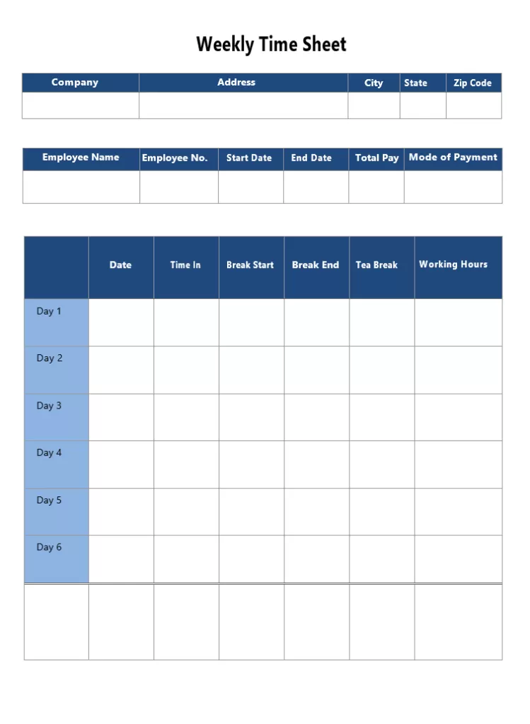 Weekly Time Sheet Template