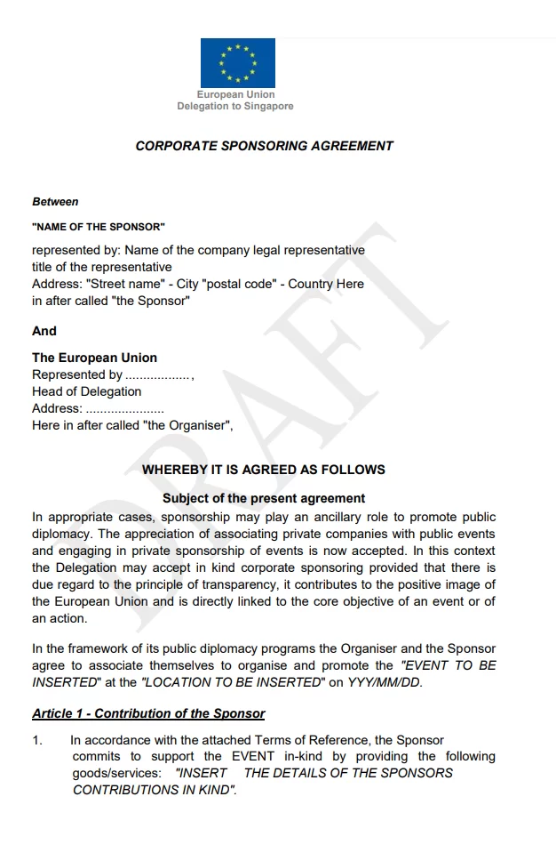 Corporate Sponsoring Agreement Template