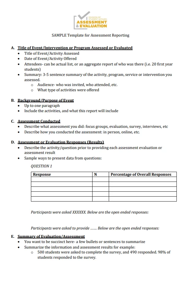 Free Assessment Report Template