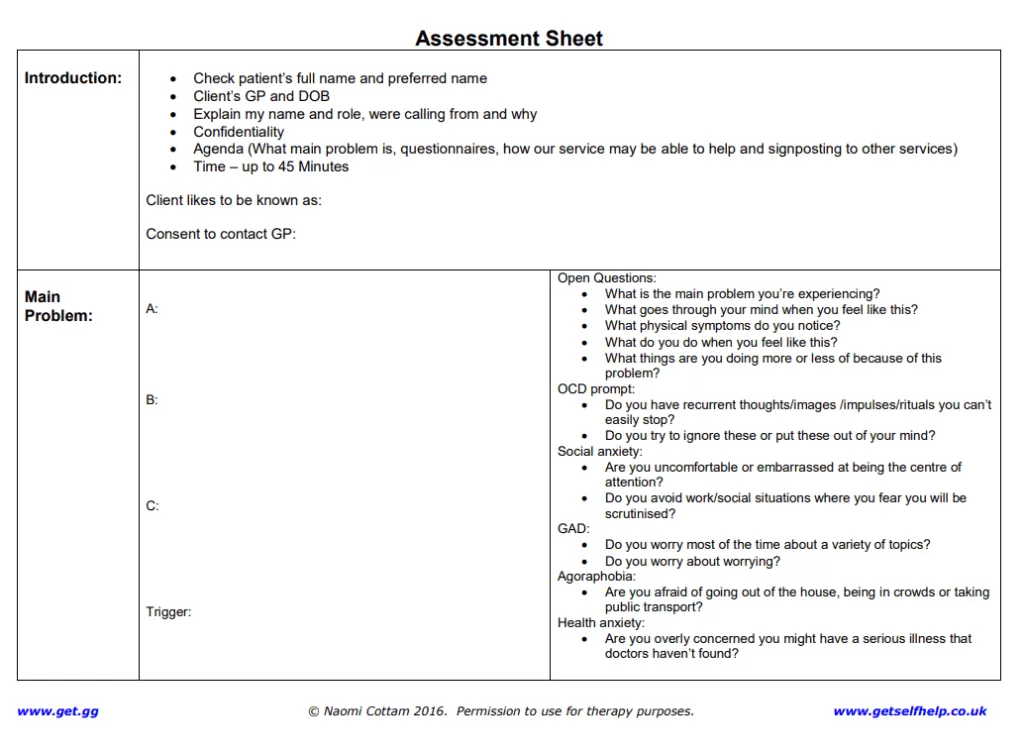 Free Assessment Sheet Template