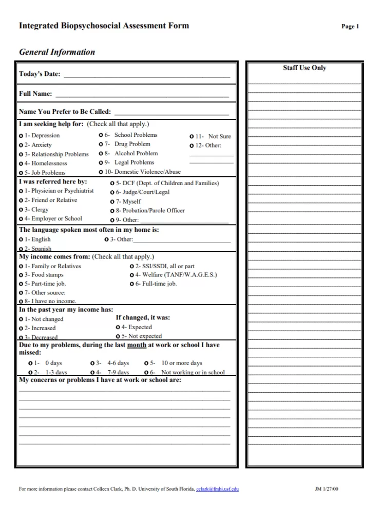 Free Integrated Biopsychosocial Assessment Template