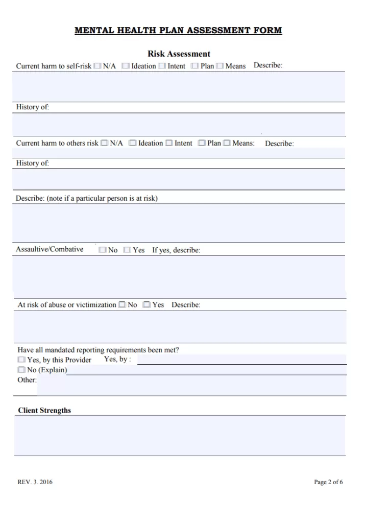 Free Mental Health Assessment Template