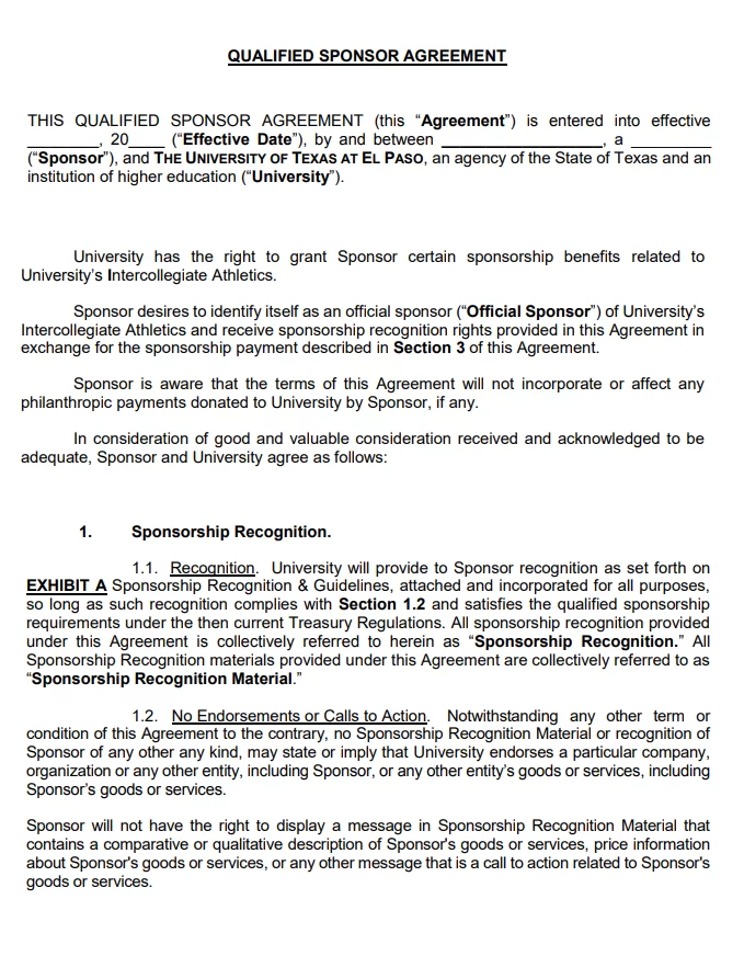 Sponsorship Agreement Template