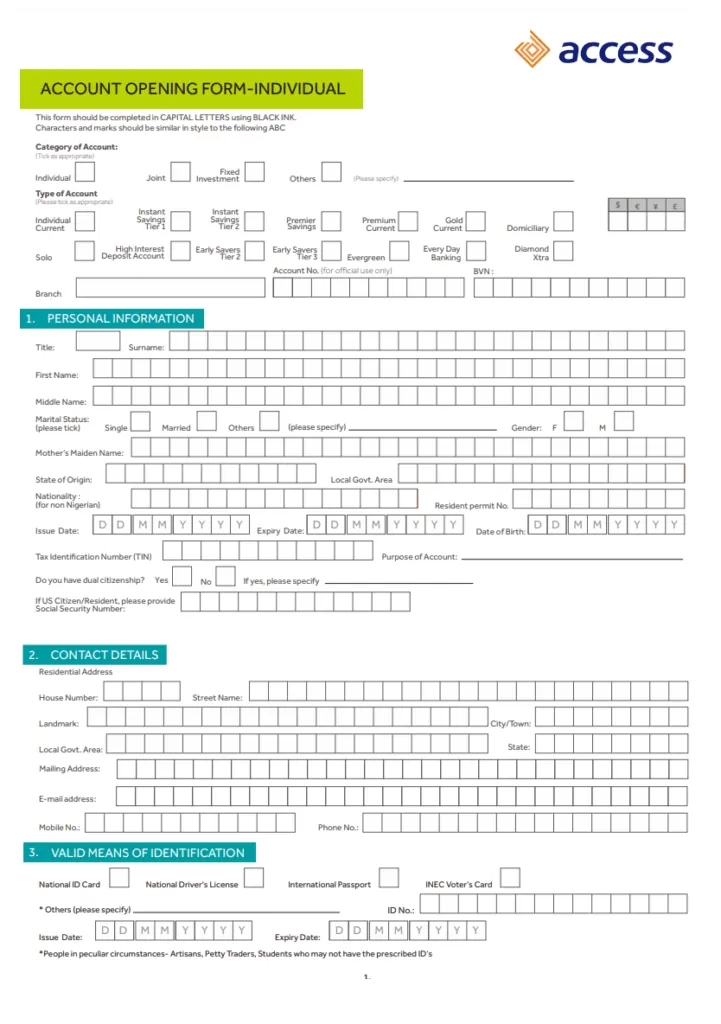 Bank Account Form Template