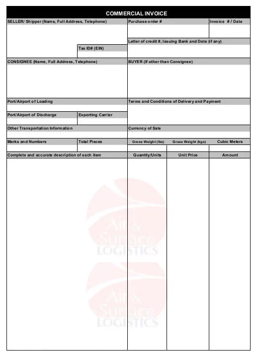 Commercial Invoice Template Excel