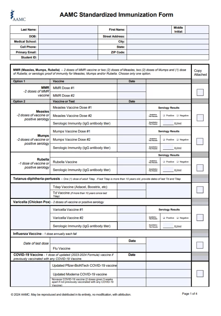 Standardized Vaccination Record Form