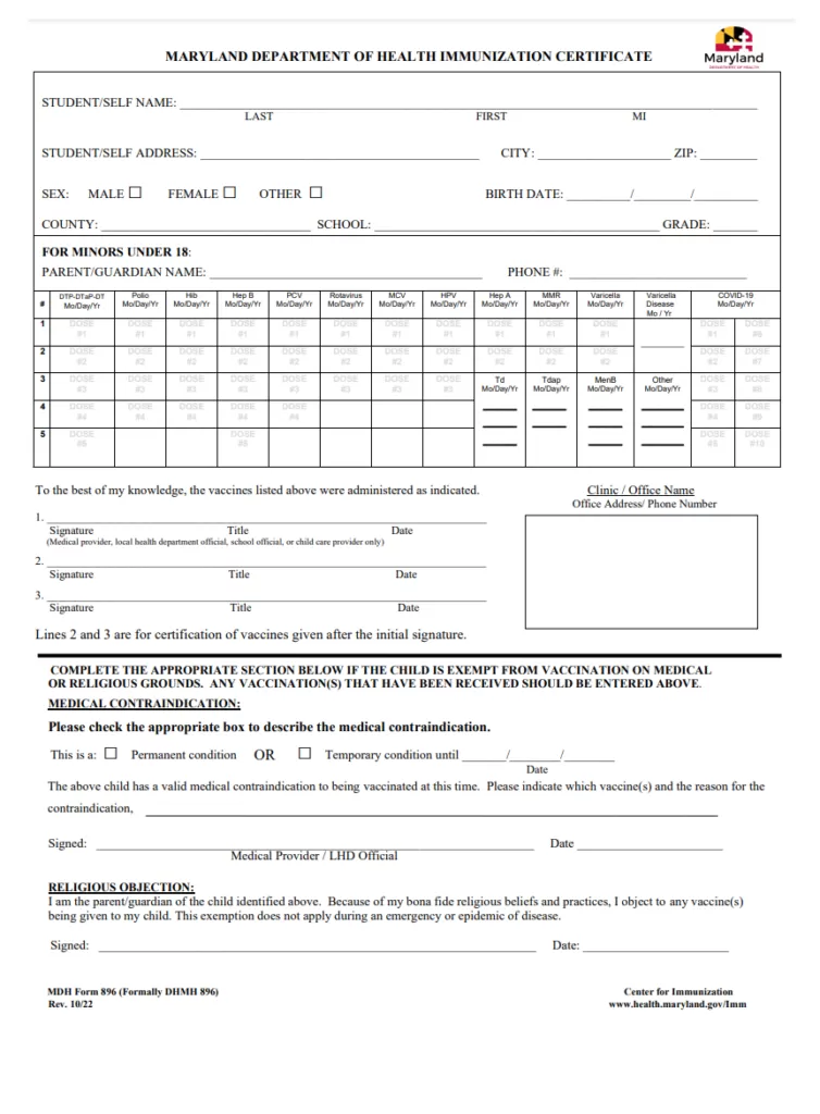 Vaccination Record Form Template