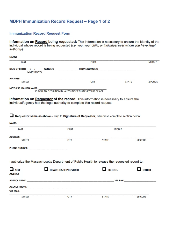 Vaccination Record Request Form