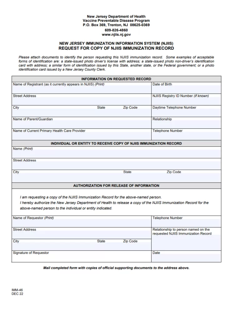 Vaccination Record Sample