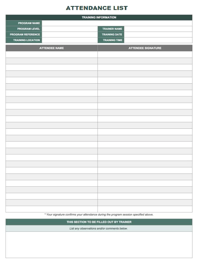 Attendance List Format