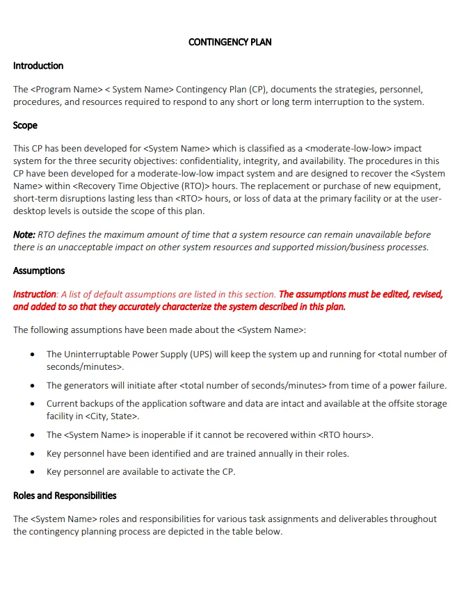 Contingency Plan Template MS Word