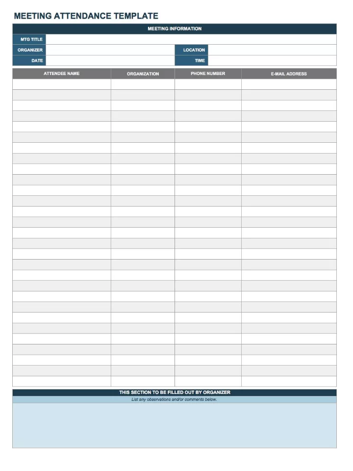 Meeting Attendance List Template