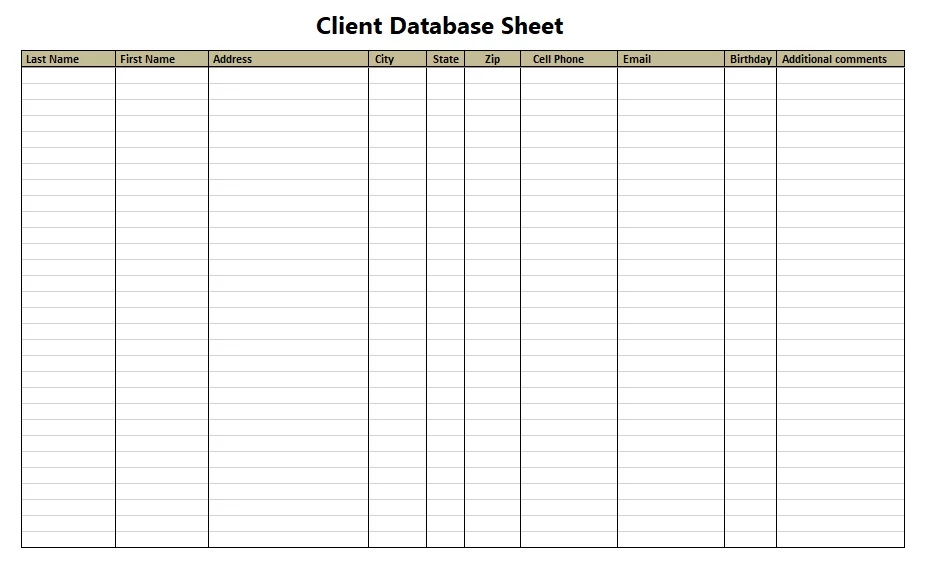 Customer Database Sheet Template