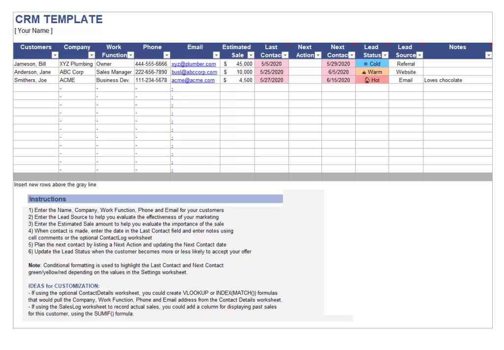 Customer Relationship Management Template