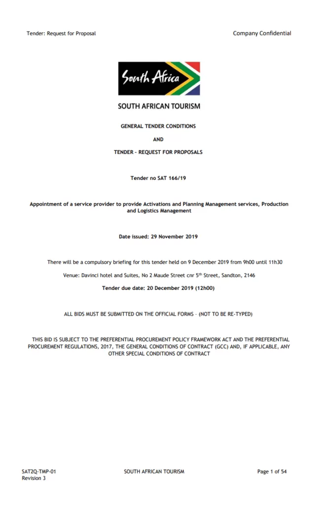 Tender Proposal Template South Africa