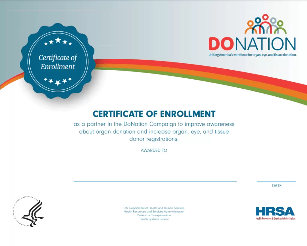 Donation Certificate of Enrollment Template